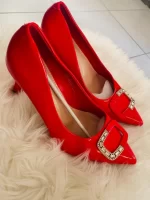 Crystal Pumps Pointed Toe Luxury Lady Low Heels