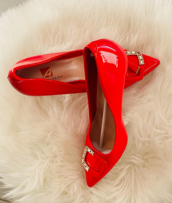 Crystal Pumps Pointed Toe Luxury Lady Low Heels