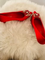 Women Rhinestone Decor Point Toe Pyramid Heeled Pumps