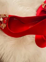 Women Rhinestone Decor Point Toe Pyramid Heeled Pumps